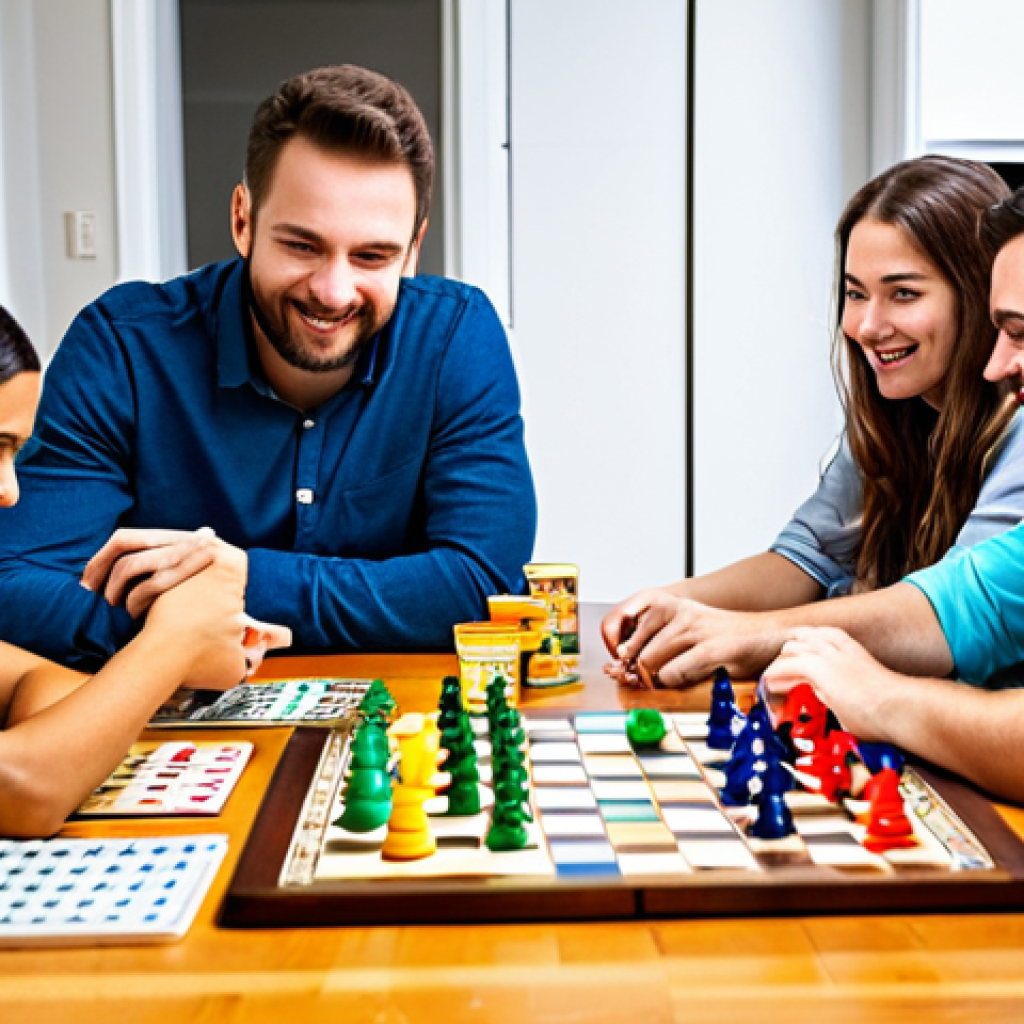 메타인지 향상을 위한 게임 활용 - **
"A group of friends playing a board game at a brightly lit kitchen table, fully clothed, modest ...