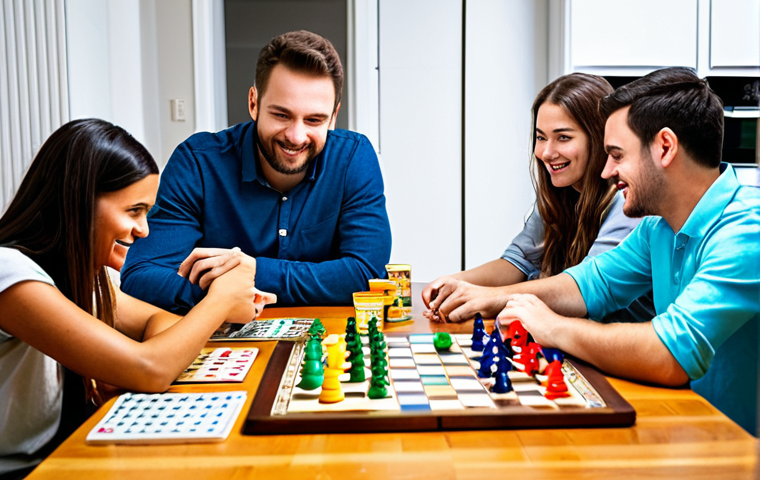 메타인지 향상을 위한 게임 활용 - **
"A group of friends playing a board game at a brightly lit kitchen table, fully clothed, modest ...