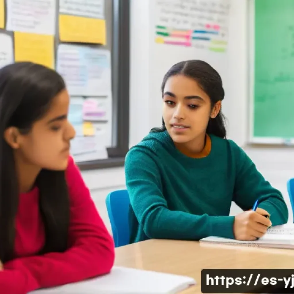 학생들의 메타인지 능력 평가 방법 - A diverse group of Spanish-speaking high school students seated in a bright, modern classroom, each ...