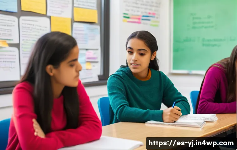 학생들의 메타인지 능력 평가 방법 - A diverse group of Spanish-speaking high school students seated in a bright, modern classroom, each ...